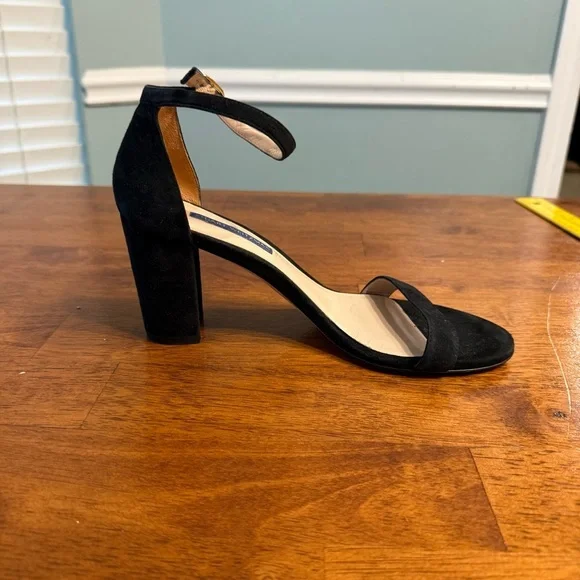 Stuart Weitzman Nearlynude ankle strap sandal black suede size 7.5 - Picture 2 of 12